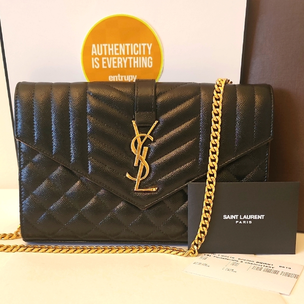 Saint Laurent YSL Envelope Crossbody WOC Bag Clutch Triquilt Grained Leather